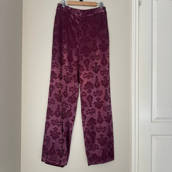 Cinq A Sept Jacquard Collins Pant, Satin Brocade, Fig Burgandy, Holiday, size 10 - Picture 3 of 8
